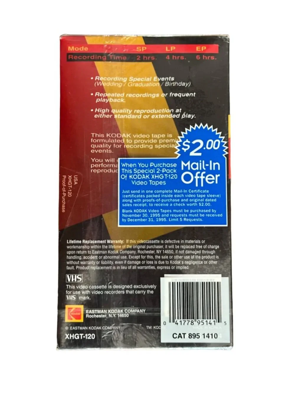 Kodak Video Tape NWT Extra High Grade 2 Pack 6 Hours T-120 Ideal for Special VCR